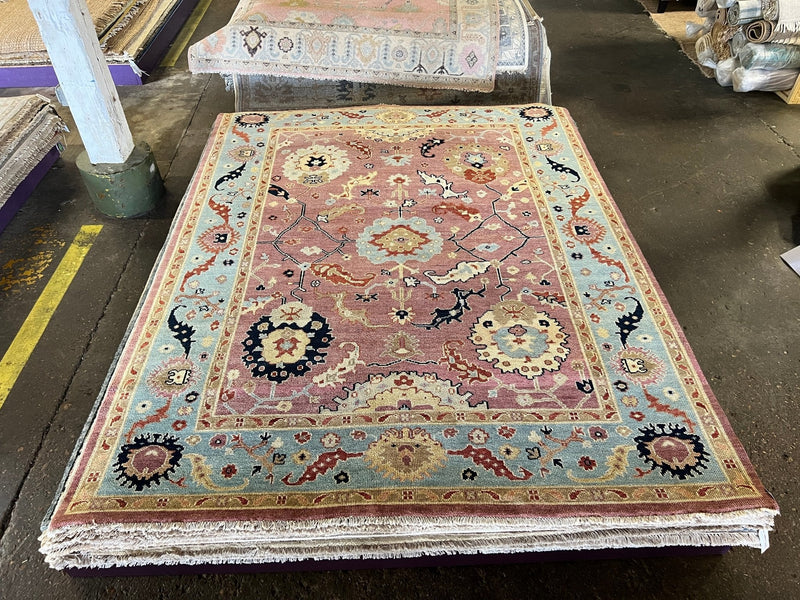 Kimball Rust and Light Blue Oushak Rug | Banana Manor Rug Company