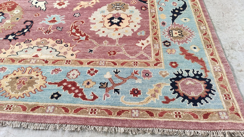 Kimball Rust and Light Blue Oushak Rug | Banana Manor Rug Company