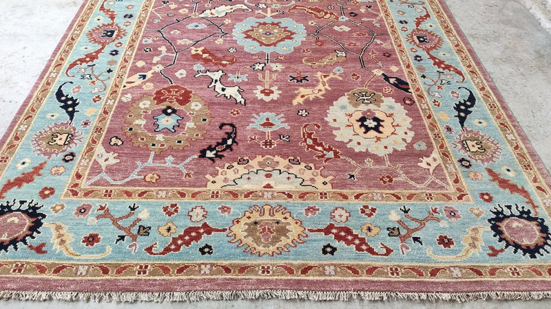 Kimball Rust and Light Blue Oushak Rug | Banana Manor Rug Company