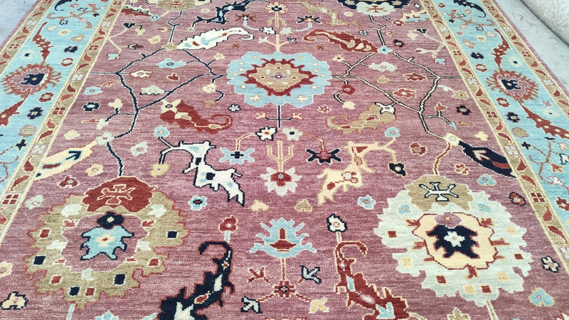 Kimball Rust and Light Blue Oushak Rug | Banana Manor Rug Company