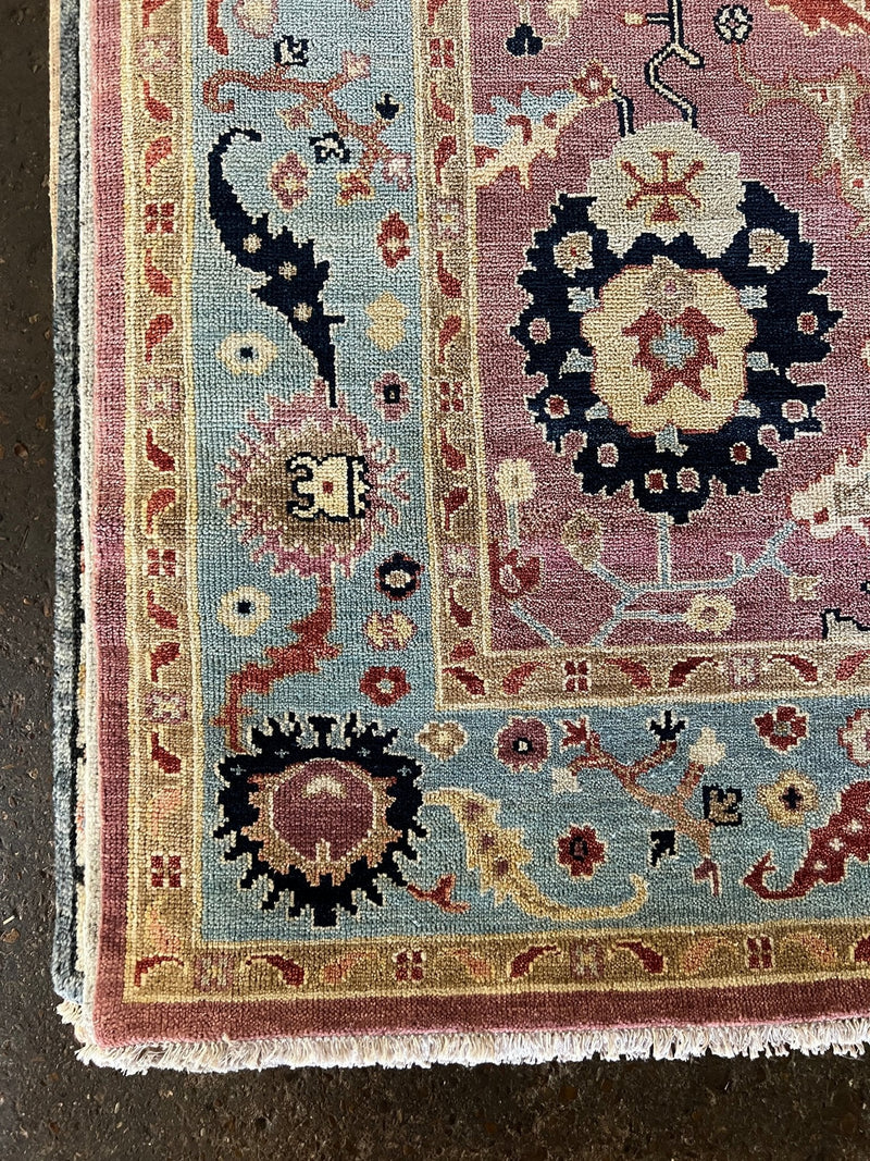 Kimball Rust and Light Blue Oushak Rug | Banana Manor Rug Company