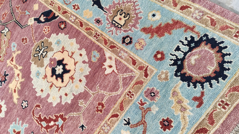 Kimball Rust and Light Blue Oushak Rug | Banana Manor Rug Company