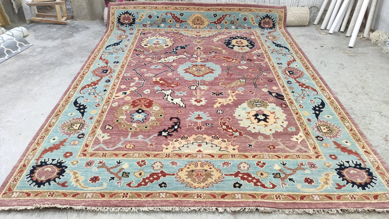 Kimball Rust and Light Blue Oushak Rug | Banana Manor Rug Company