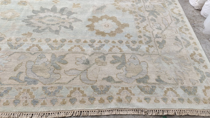 Kimbe 12X15 Blue and Beige Hand-Knotted Oushak Rug | Banana Manor Rug Company