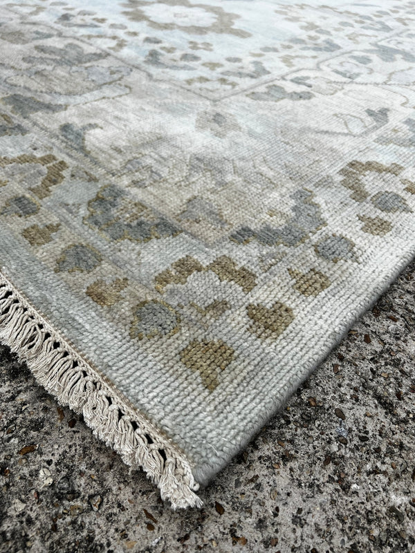 Kimbe 12X15 Blue and Beige Hand-Knotted Oushak Rug | Banana Manor Rug Company