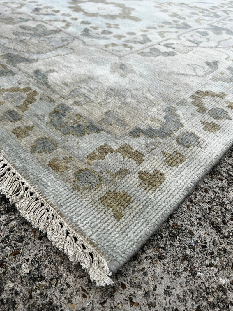 Kimbe 12X15 Blue and Beige Hand-Knotted Oushak Rug | Banana Manor Rug Company