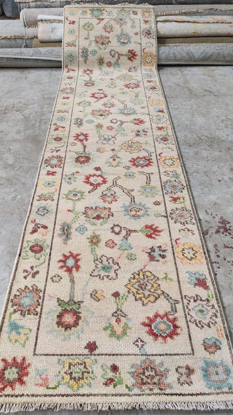 Kirsten Dunst 2.6x10 Cream Hand-Knotted Oushak Runner | Banana Manor Rug Company