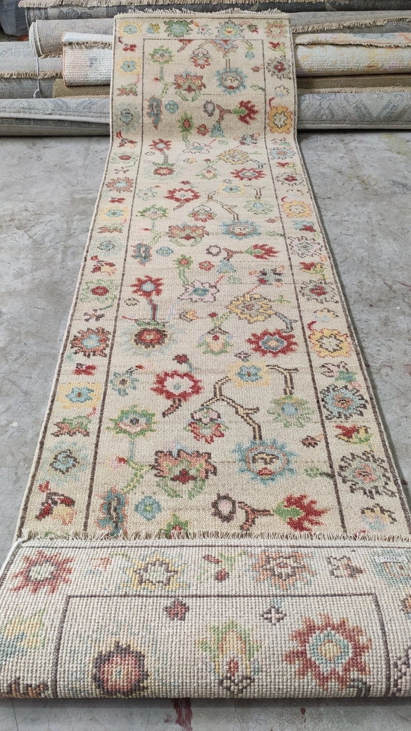 Kirsten Dunst 2.6x10 Cream Hand-Knotted Oushak Runner | Banana Manor Rug Company