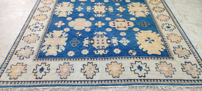 Kishani Perera Blue and Tan Hand-Knotted Oushak Rug 8x9.9 | Banana Manor Rug Company