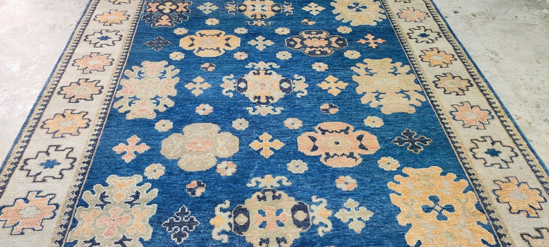 Kishani Perera Blue and Tan Hand-Knotted Oushak Rug 8x9.9 | Banana Manor Rug Company