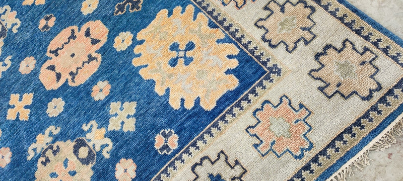 Kishani Perera Blue and Tan Hand-Knotted Oushak Rug 8x9.9 | Banana Manor Rug Company