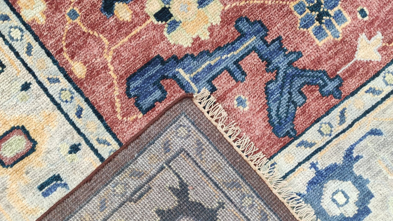 Kitty 9x12 Rust, Blue, and Tan Hand-Knotted Indo Persian Rug | Banana Manor Rug Company