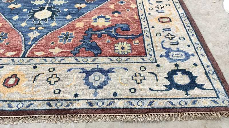 Kitty 9x12 Rust, Blue, and Tan Hand-Knotted Indo Persian Rug | Banana Manor Rug Company