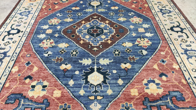 Kitty 9x12 Rust, Blue, and Tan Hand-Knotted Indo Persian Rug | Banana Manor Rug Company