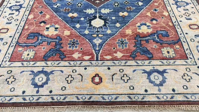 Kitty 9x12 Rust, Blue, and Tan Hand-Knotted Indo Persian Rug | Banana Manor Rug Company