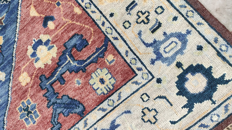 Kitty 9x12 Rust, Blue, and Tan Hand-Knotted Indo Persian Rug | Banana Manor Rug Company