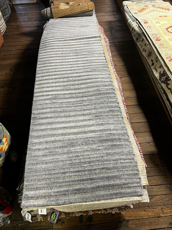 Kitty Sanchez 2.6x22 Silver and Grey Handwoven Runner | Banana Manor Rug Company