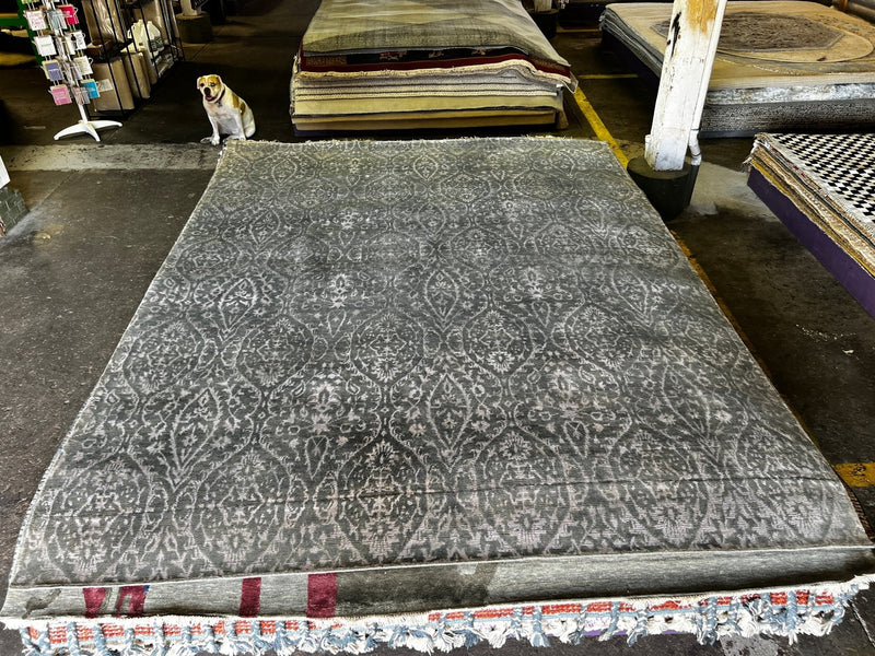 KJ Apa Dark Green and Grey 8x10 Hand-Knotted Modern Tibetan | Banana Manor Rug Factory Outlet