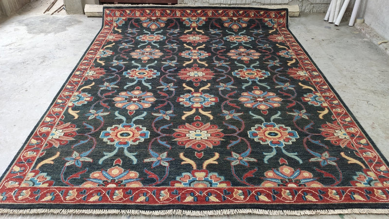 Korra 8x10 Black and Red Hand-Knotted Kashan Rug | Banana Manor Rug Company