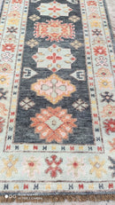 Kris 2.9x17.9 Dark Gray and Cream Hand-Knotted Oushak Runner | Banana Manor Rug Company
