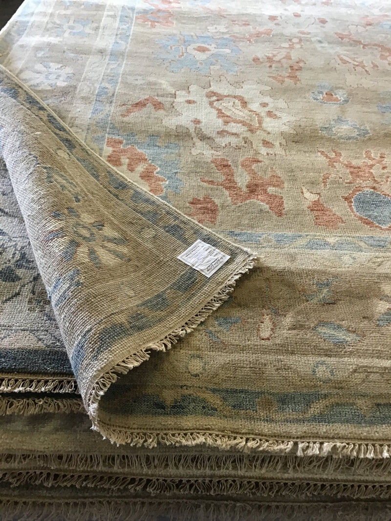 Kristin 9x11.9 Aqua and Brown Hand-Knotted Oushak Rug | Banana Manor Rug Company