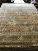 Kristin 9x11.9 Aqua and Brown Hand-Knotted Oushak Rug | Banana Manor Rug Company
