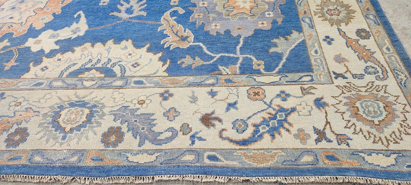 Kristina Asmus Hand-Knotted Oushak Rug Light Blue and Tan 10x14 | Banana Manor Rug Company