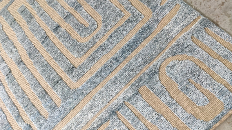 Kylie 9x12 Beige and Light Blue Hand-Knotted Modern Rug | Banana Manor Rug Company