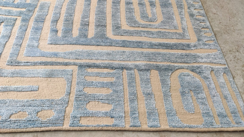 Kylie 9x12 Beige and Light Blue Hand-Knotted Modern Rug | Banana Manor Rug Company