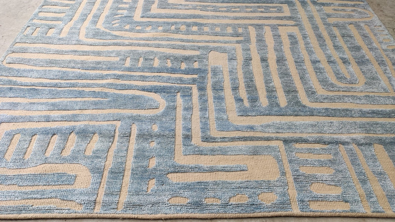 Kylie 9x12 Beige and Light Blue Hand-Knotted Modern Rug | Banana Manor Rug Company