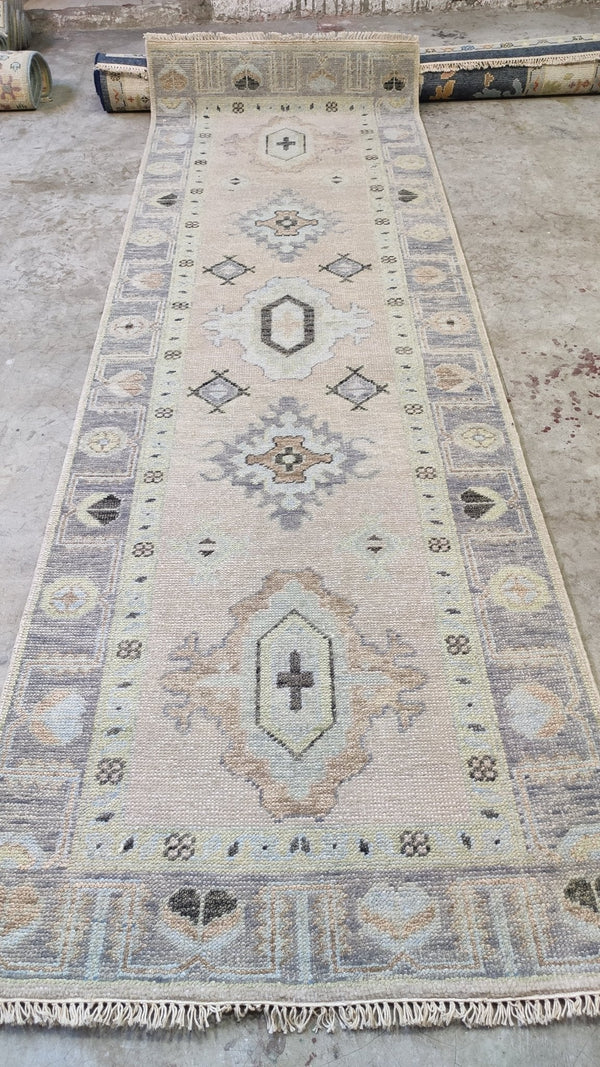 Lady Jaye 3x10 Light Pink and Grey Hand-Knotted Runner | Banana Manor Rug Company