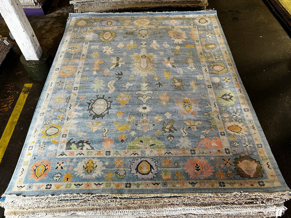 Lamond 8x9.9 Blue Hand-Knotted Oushak Rug | Banana Manor Rug Company