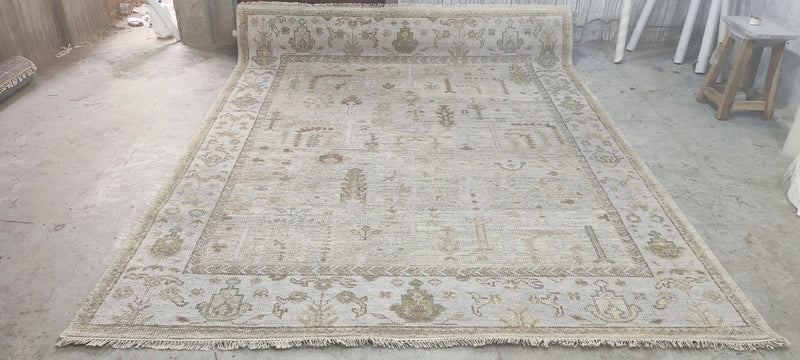 Lara Sachs-Fisherman Grey and Beige Hand-Knotted Oushak Rug 8x10 | Banana Manor Rug Company