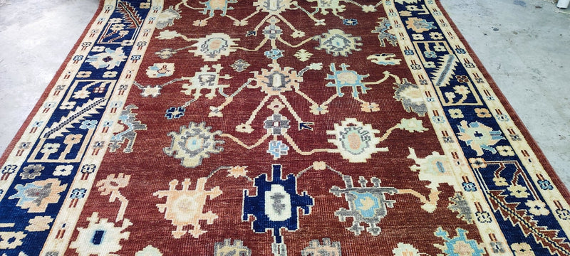 Laura Sartori Rimini Brown and Blue Hand-Knotted Oushak Rug 8x10 | Banana Manor Rug Company