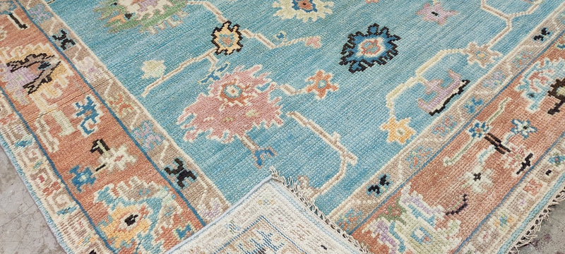 Laura Umansky Blue and Rust Hand-Knotted Oushak Rug 6x9 | Banana Manor Rug Company