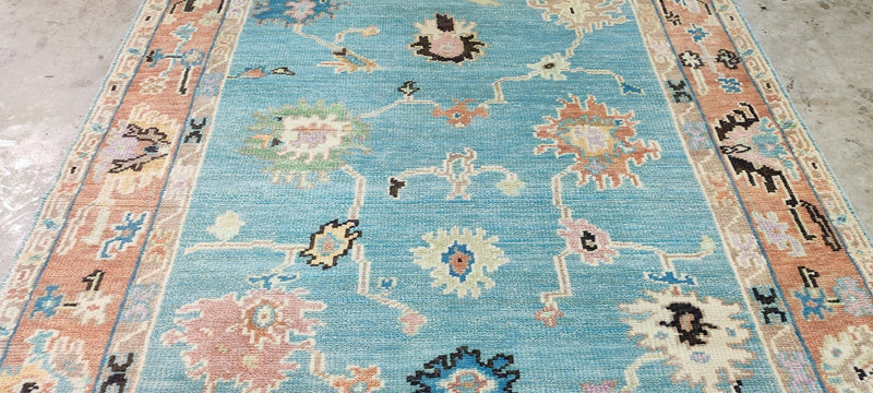 Laura Umansky Blue and Rust Hand-Knotted Oushak Rug 6x9 | Banana Manor Rug Company