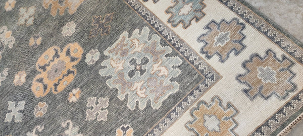 Lauren Buxbaum Gordon Dark Green and Ivory Hand-Knotted Oushak Rug 8x10 | Banana Manor Rug Company