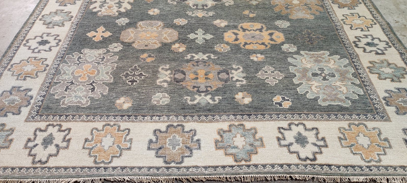 Lauren Buxbaum Gordon Dark Green and Ivory Hand-Knotted Oushak Rug 8x10 | Banana Manor Rug Company