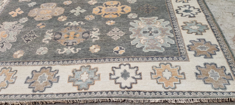 Lauren Buxbaum Gordon Dark Green and Ivory Hand-Knotted Oushak Rug 8x10 | Banana Manor Rug Company