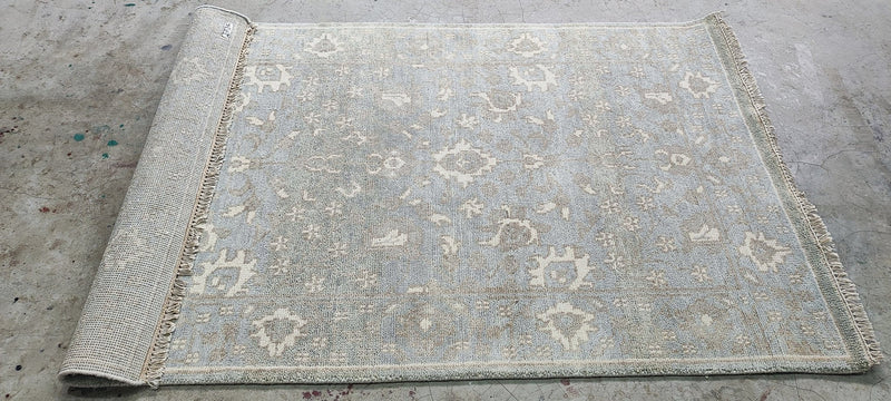 Lauren Geremia Light Green and Tan Hand-Knotted Oushak Rug 4x6.3 | Banana Manor Rug Company