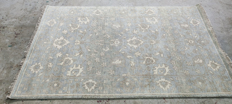 Lauren Geremia Light Green and Tan Hand-Knotted Oushak Rug 4x6.3 | Banana Manor Rug Company