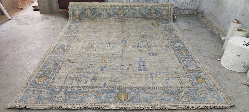 Lauren Geremia Tan and Grey Hand-Knotted Oushak Rug 8x10 | Banana Manor Rug Company