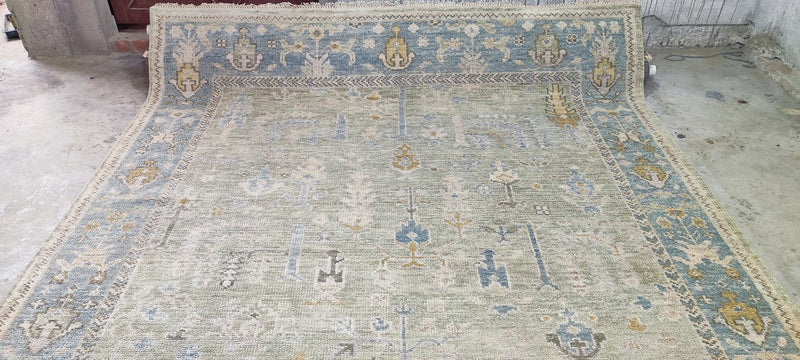 Lauren Geremia Tan and Grey Hand-Knotted Oushak Rug 8x10 | Banana Manor Rug Company