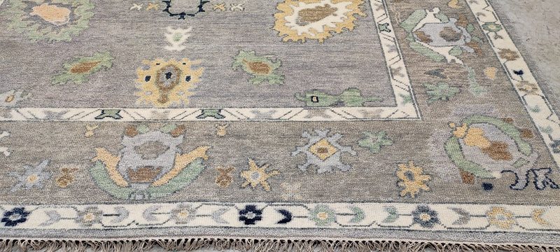 Lauren Hutton 9x12 Grey and Tan Hand-Knotted Oushak Rug | Banana Manor Rug Company