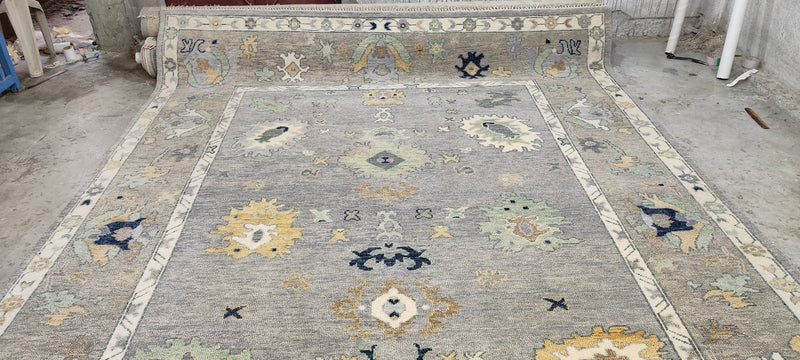 Lauren Hutton 9x12 Grey and Tan Hand-Knotted Oushak Rug | Banana Manor Rug Company