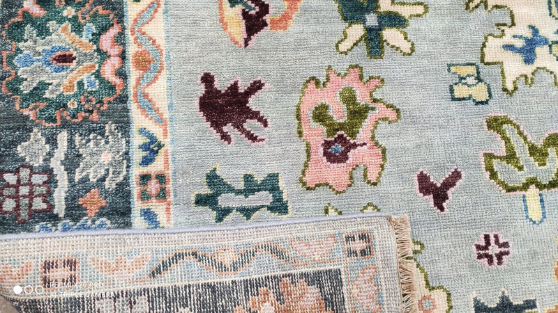 Laverne Hand-Knotted 8x9.9 Light Blue & Dark Gray Oushak | Banana Manor Rug Company