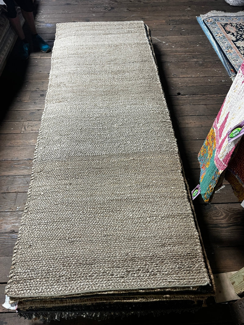 Lawrence Bourne III 2.9x8 Natural and Grey Handwoven Jute Runner | Banana Manor Rug Company