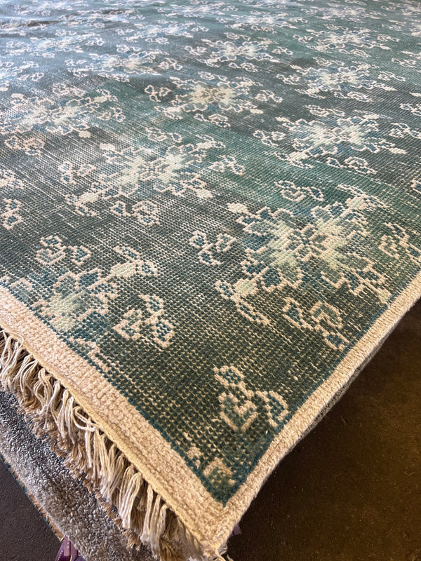 Layla 11x14.3 Green Hand-Knotted Oushak Rug | Banana Manor Rug Company