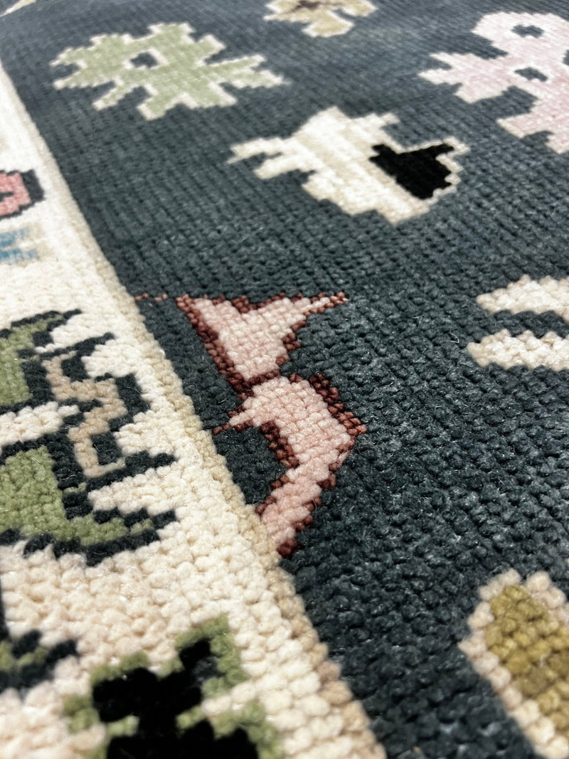 Lea Seydoux 3.6x10.9 Dark Green and Ivory Hand-Knotted Oushak Runner | Banana Manor Rug Factory Outlet