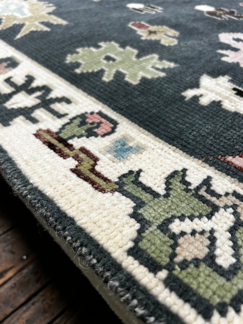 Lea Seydoux 3.6x10.9 Dark Green and Ivory Hand-Knotted Oushak Runner | Banana Manor Rug Factory Outlet